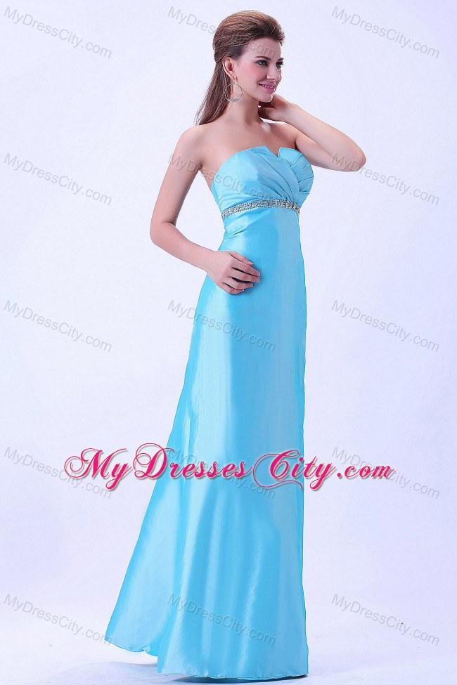 Beaded Waist Strapless Aqua Blue Dress for Prom Floor-length