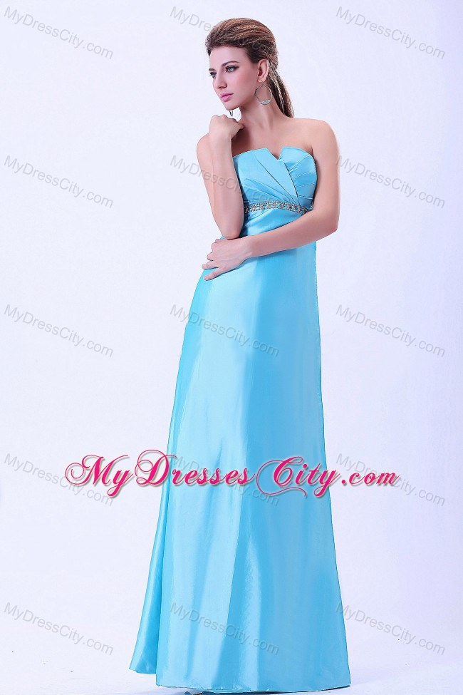 Beaded Waist Strapless Aqua Blue Dress for Prom Floor-length