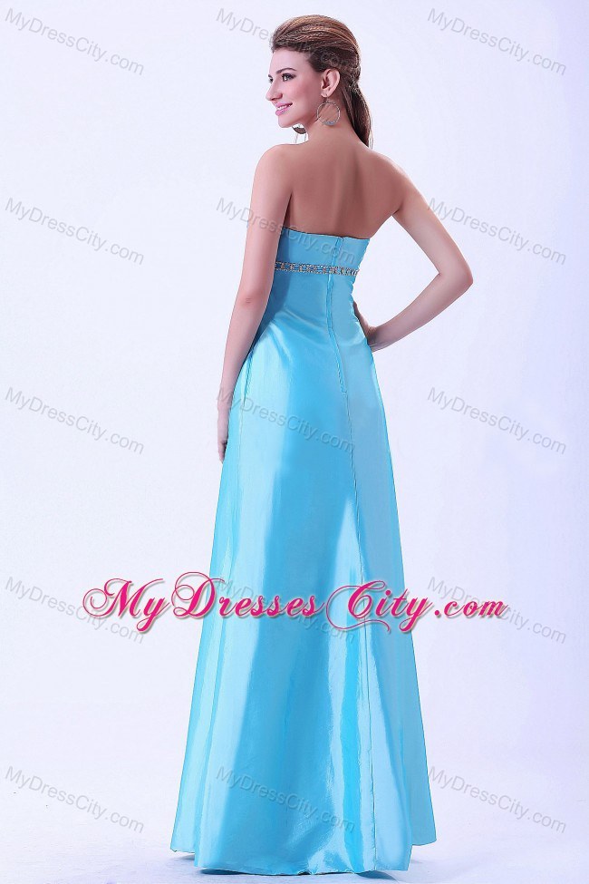 Beaded Waist Strapless Aqua Blue Dress for Prom Floor-length