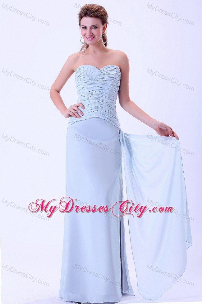 Light Blue Empire Sweetheart Prom Dress with Ruche Watteau train