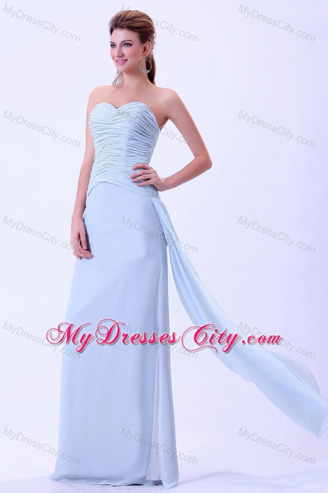 Light Blue Empire Sweetheart Prom Dress with Ruche Watteau train