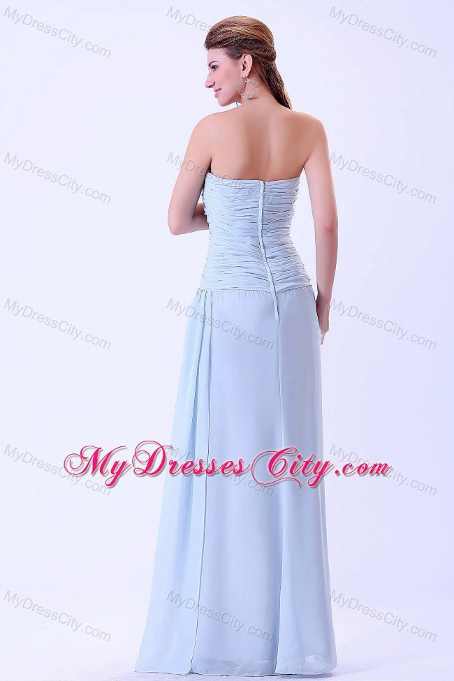 Light Blue Empire Sweetheart Prom Dress with Ruche Watteau train