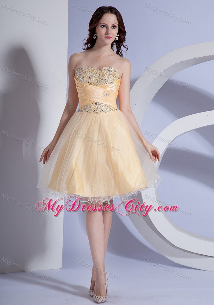 A-line Beading A-line Fitted Light Yellow Prom Dress Mini-length