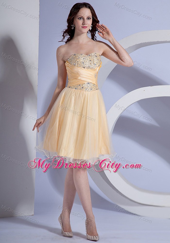 A-line Beading A-line Fitted Light Yellow Prom Dress Mini-length