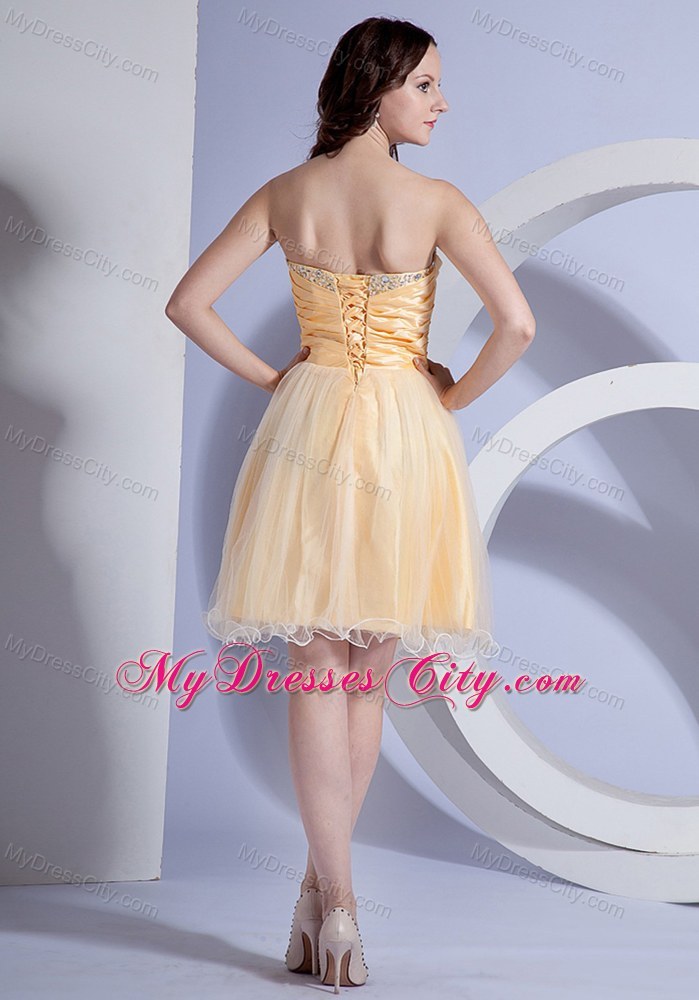 A-line Beading A-line Fitted Light Yellow Prom Dress Mini-length