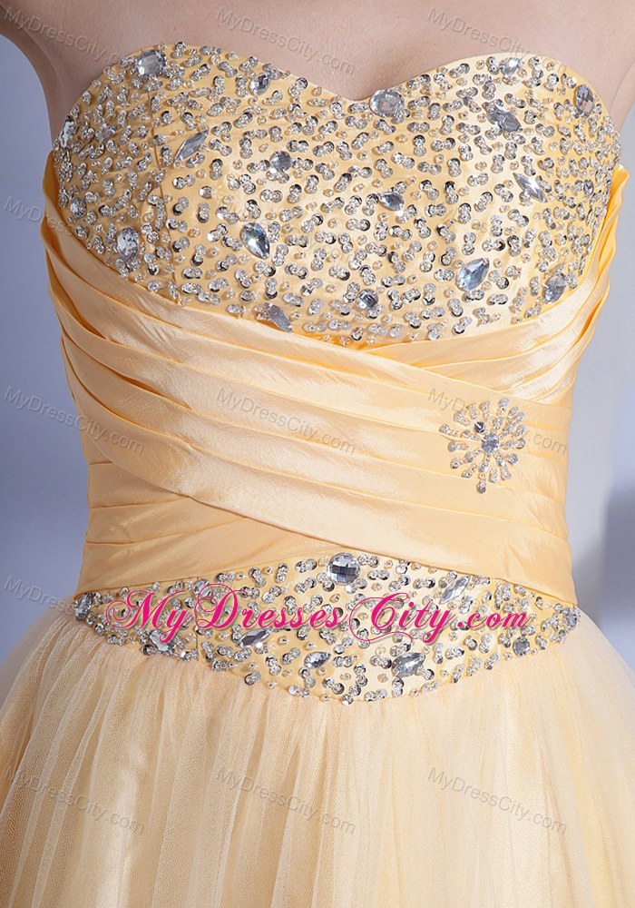 A-line Beading A-line Fitted Light Yellow Prom Dress Mini-length