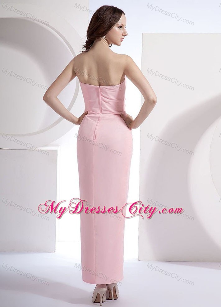 Beading Pink Column Chiffon Ankle-length Asymmetrical Prom Dress