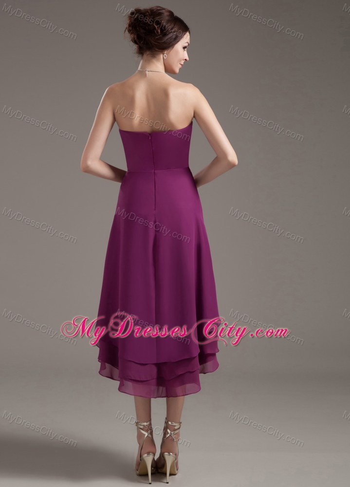 High-low Dark Purple Strapless Asymmetrical Hemline Dress for Prom