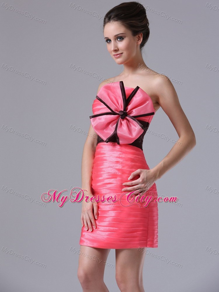 Coral Red Tiered Mini-length Black Sash with Flower Prom Dress