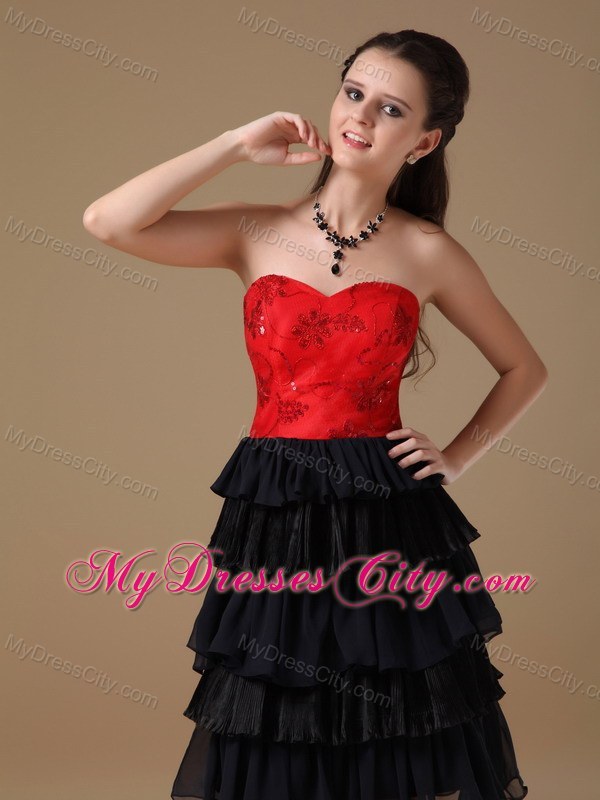 Black and Red A-line Sweetheart Short Prom Dress