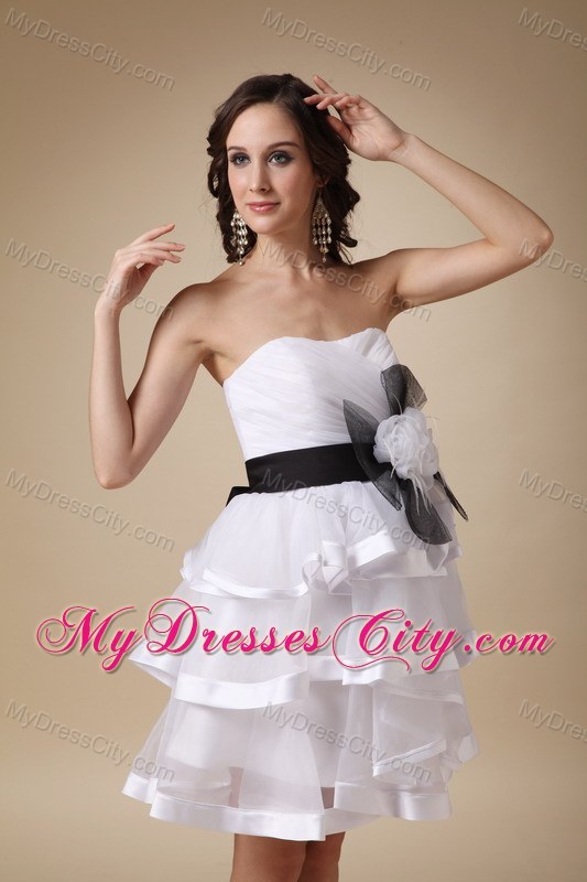 White Tiered Strapless Mini-length Prom Dress