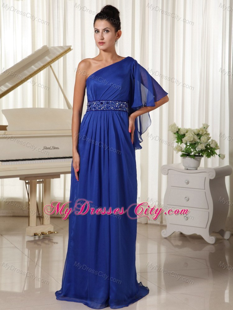 Royal One Shoulder Beaded Waist Dress for Prom