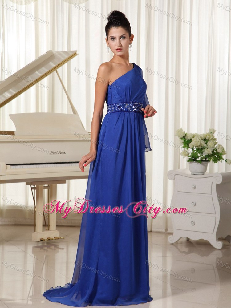 Royal One Shoulder Beaded Waist Dress for Prom