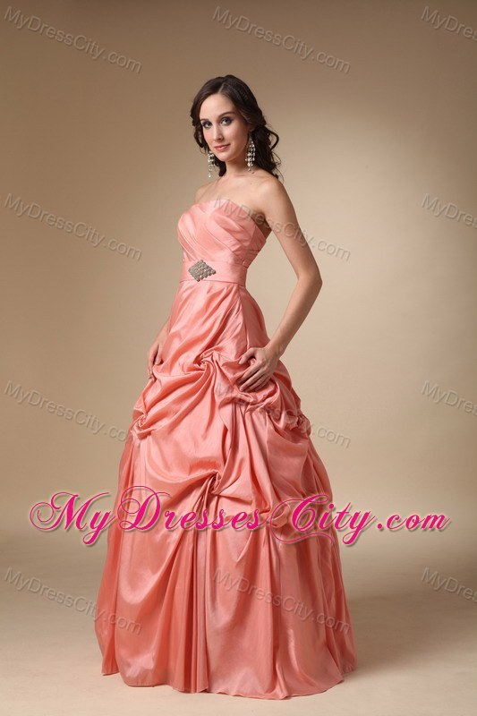 Rust Red Strapless Taffeta Pick-ups and Beading Prom Gowns