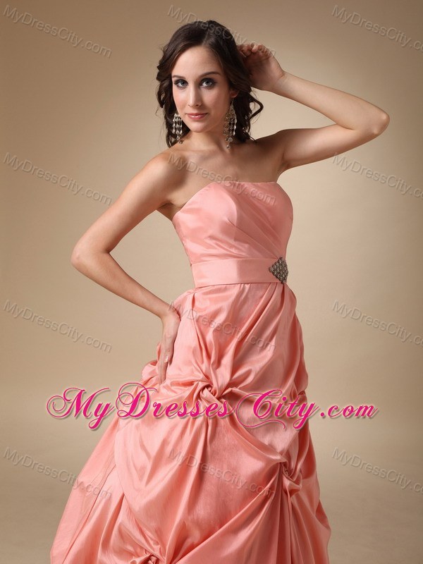 Rust Red Strapless Taffeta Pick-ups and Beading Prom Gowns