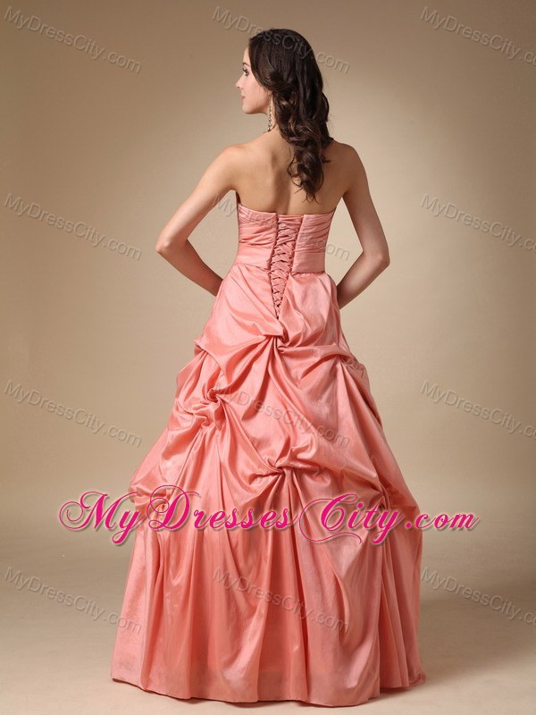 Rust Red Strapless Taffeta Pick-ups and Beading Prom Gowns