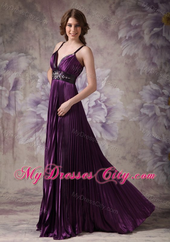 V-neck Straps Dark Purple Column Prom Dress