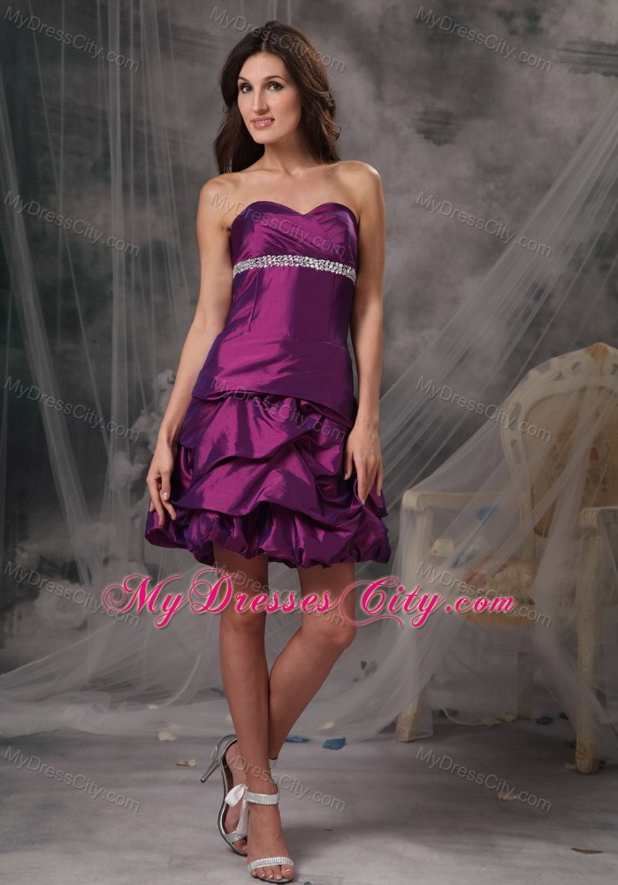 Sheath Eggplant Purple Prom Dress Sweetheart Beading Mini-length