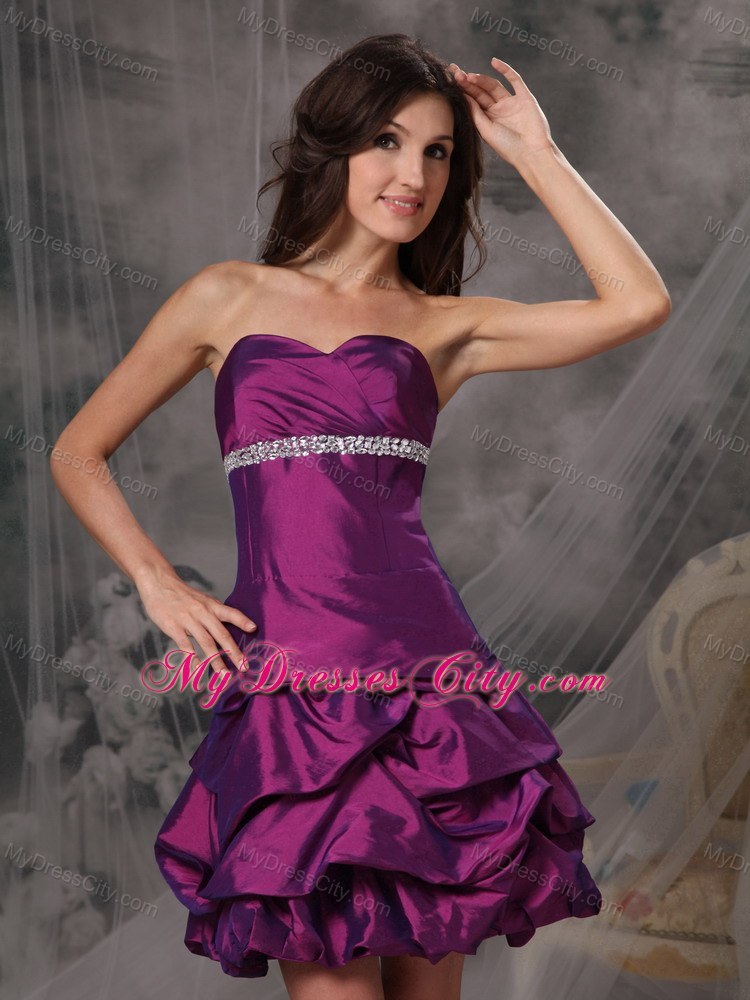 Sheath Eggplant Purple Prom Dress Sweetheart Beading Mini-length