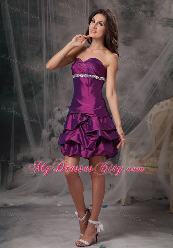 Sheath Eggplant Purple Prom Dress Sweetheart Beading Mini-length