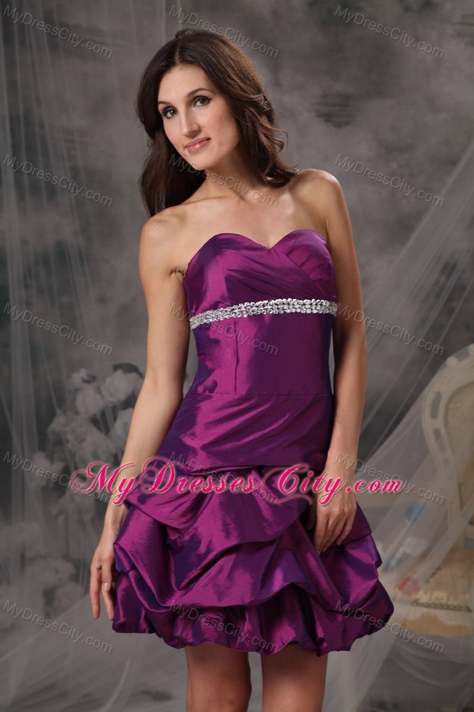 Sheath Eggplant Purple Prom Dress Sweetheart Beading Mini-length