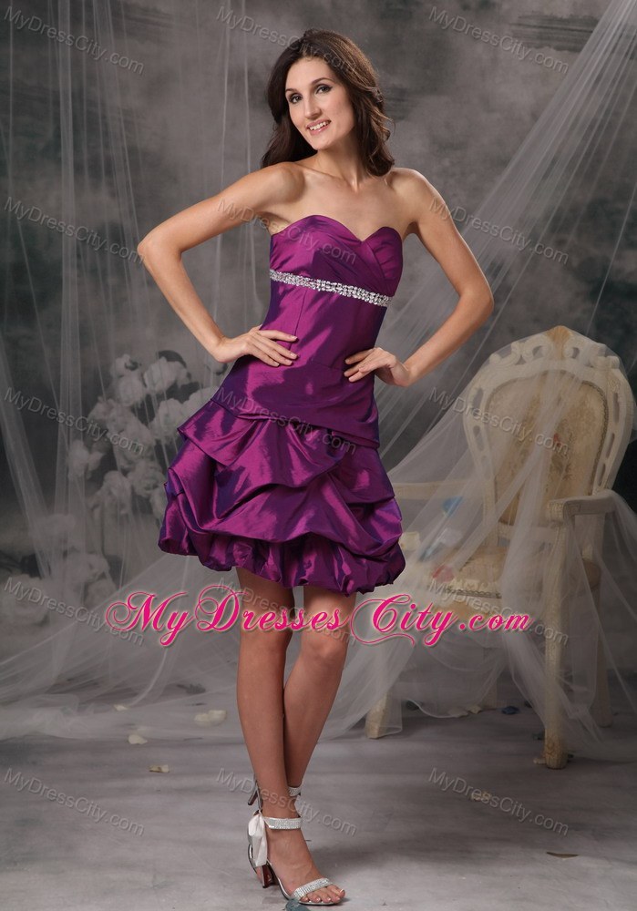 Sheath Eggplant Purple Prom Dress Sweetheart Beading Mini-length