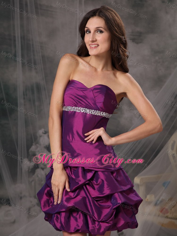 Sheath Eggplant Purple Prom Dress Sweetheart Beading Mini-length