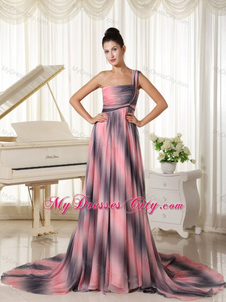 Ombre Colored One Shoulder Prom Dress With Court Train MDC4LF12022