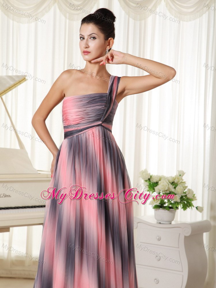 Ombre Colored One Shoulder Prom Dress With Court Train