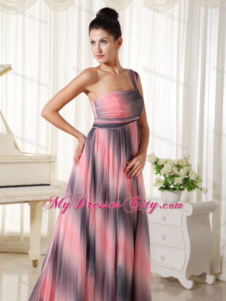 Ombre Colored One Shoulder Prom Dress With Court Train