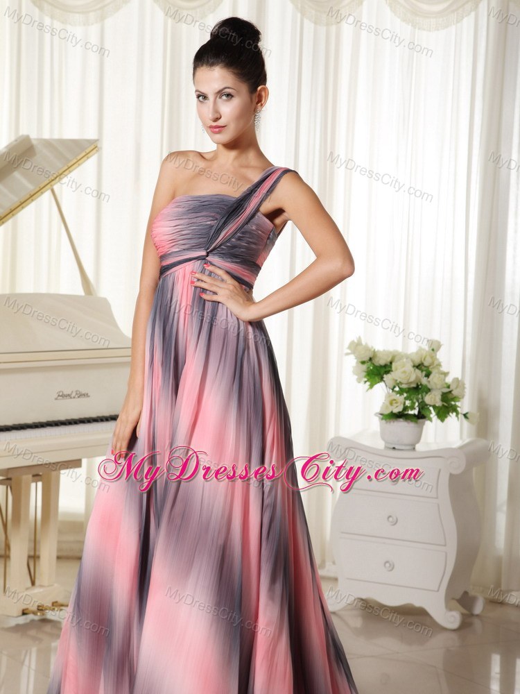 Ombre Colored One Shoulder Prom Dress With Court Train