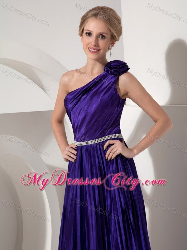 Hand Made Flower One Shoulder Pleated Beading Prom Dress