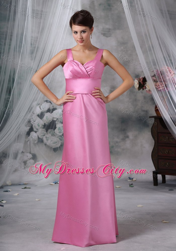 Straps Sweetheart Satin Rose Pink Dress For Prom