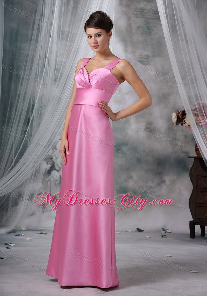 Straps Sweetheart Satin Rose Pink Dress For Prom