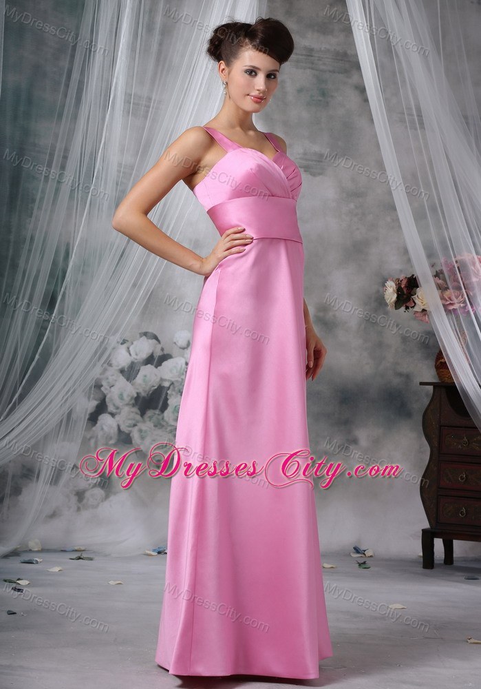 Straps Sweetheart Satin Rose Pink Dress For Prom