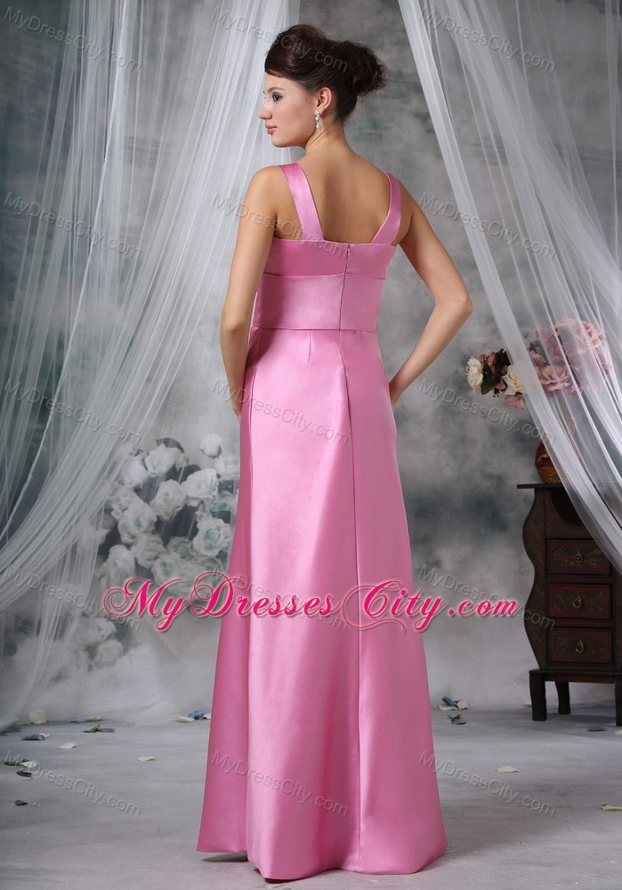 Straps Sweetheart Satin Rose Pink Dress For Prom