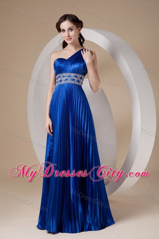 Royal Blue Empire One Shoulder Prom Dress in Elastic Woven Satin