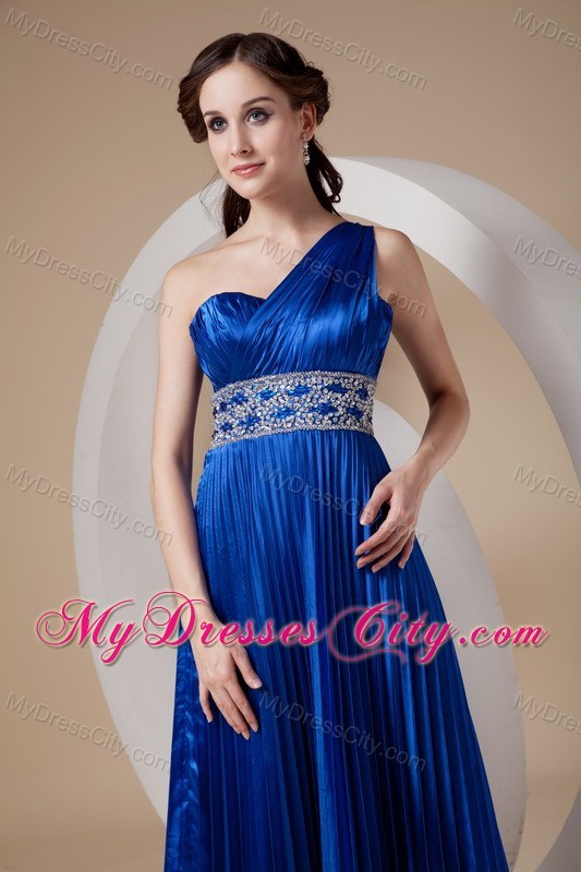 Royal Blue Empire One Shoulder Prom Dress in Elastic Woven Satin