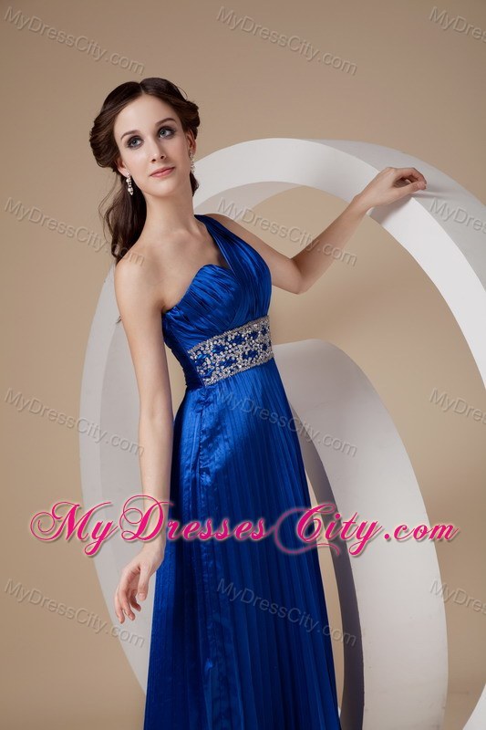 Royal Blue Empire One Shoulder Prom Dress in Elastic Woven Satin