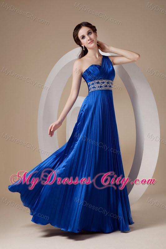 Royal Blue Empire One Shoulder Prom Dress in Elastic Woven Satin