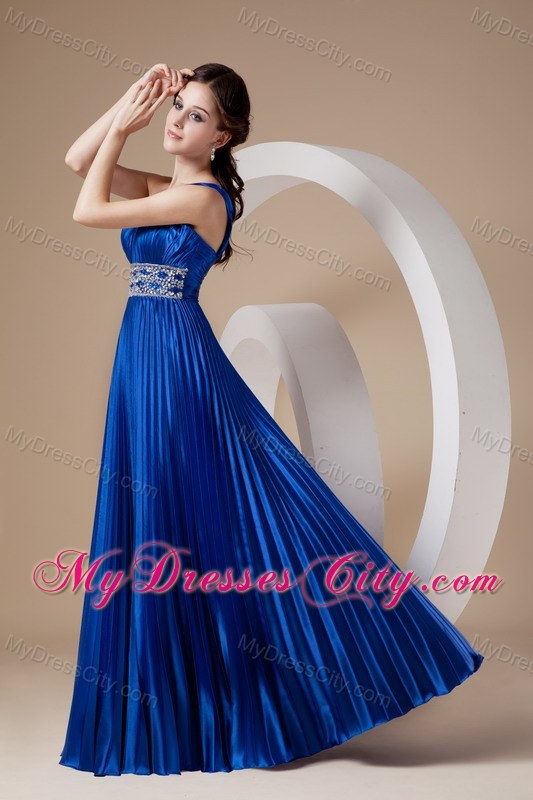 Royal Blue Empire One Shoulder Prom Dress in Elastic Woven Satin