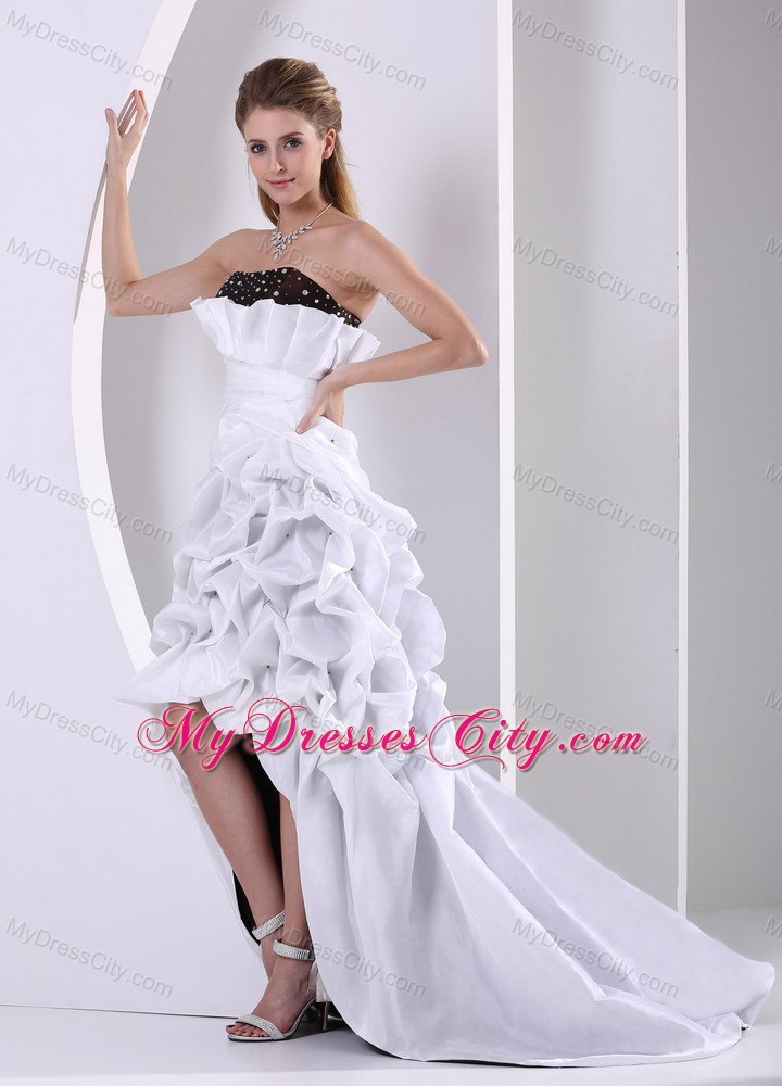 Beaded and Pick-ups High-low Prom Dress With Taffeta Brush Train