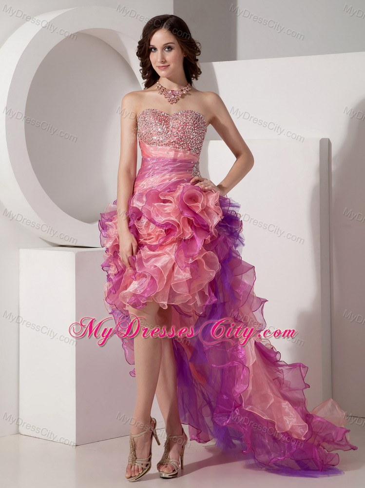 Beautiful Organza High-low Beaded Prom Dress in Multi-color