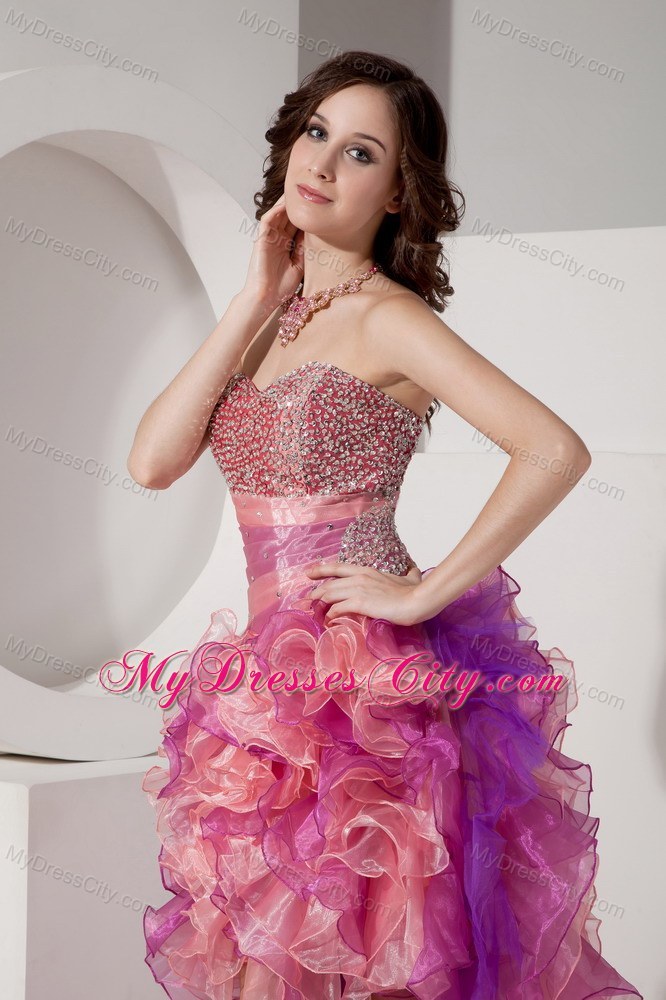 Beautiful Organza High-low Beaded Prom Dress in Multi-color