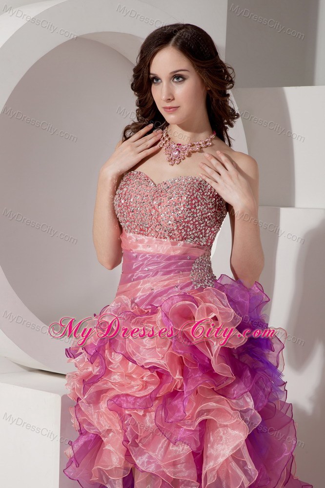 Beautiful Organza High-low Beaded Prom Dress in Multi-color