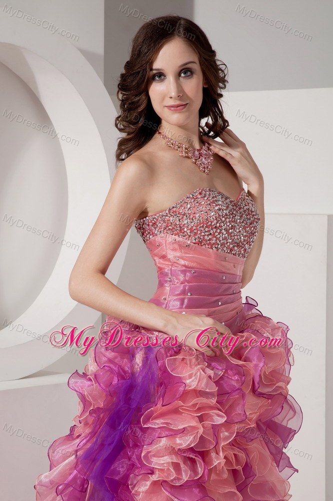 Beautiful Organza High-low Beaded Prom Dress in Multi-color