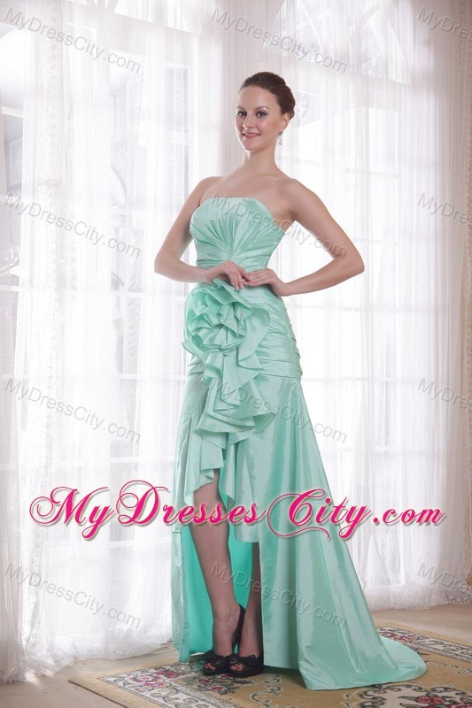 Apple Green High-low Taffeta Prom Dress with Hand Made Flower