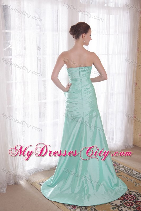 Apple Green High-low Taffeta Prom Dress with Hand Made Flower