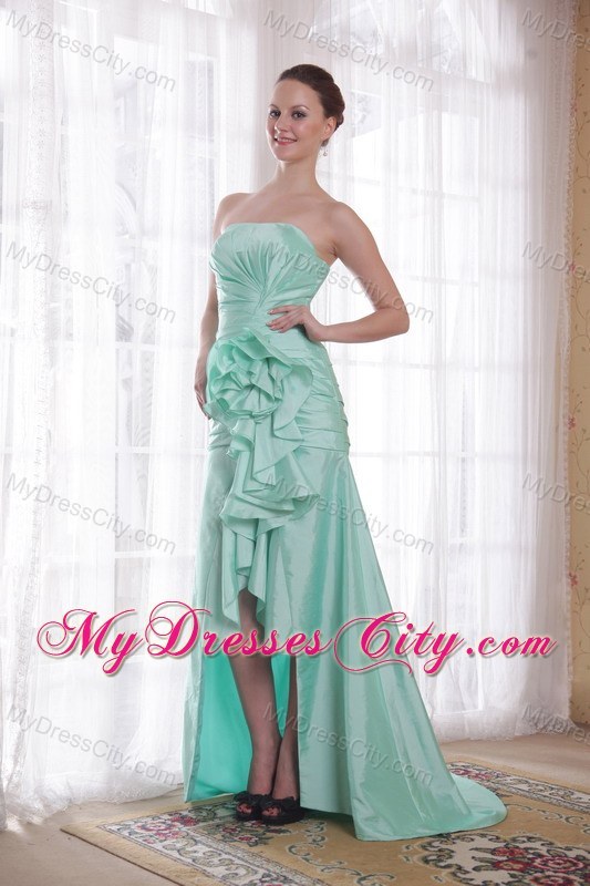 Apple Green High-low Taffeta Prom Dress with Hand Made Flower