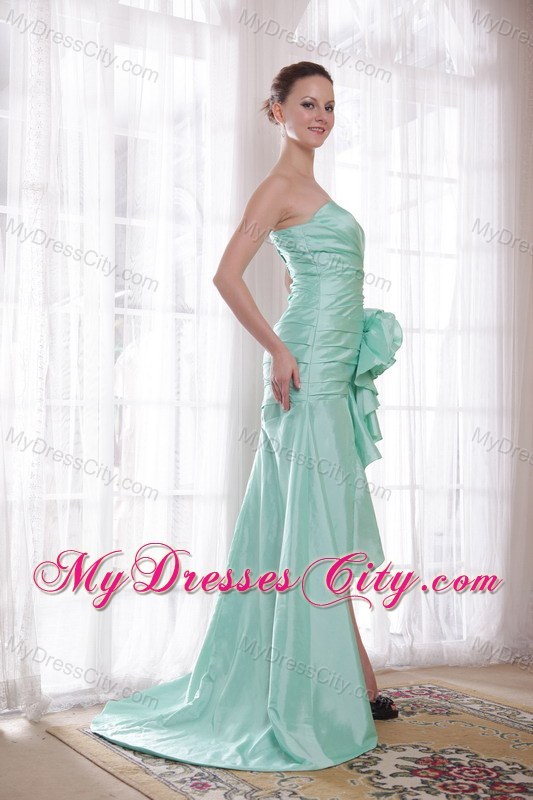 Apple Green High-low Taffeta Prom Dress with Hand Made Flower